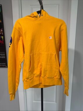 Champion Men’s Bright Yellow Crewneck Hoodie-heavyweight